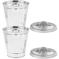 2 Pcs Cesta De Hierro Galvanizado Con Tapa Recipiente De Almacenamiento Para Escritorio Mini Canasta De Basura Con Cubierta Para Decoración Floral Y Limpieza - details 0