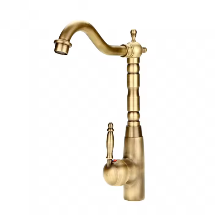 Grifo De Baño Y Cocina Retro Antiguo En Latón Con Agua Caliente Y Fría Mezclador De Fregadero Tapa De Mezcla Para Grifo - 1