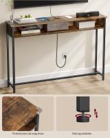 Mesa de consola delgada con multienchufe integrado, sofá con 2 compartimentos y carga oculta, ahorro de espacio, disponible en gris ahumado, blanco nube y marrón rústico, 25x120x81,1 cm - details 9