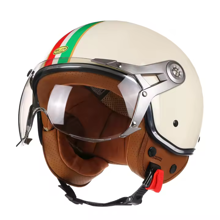 Casco Vintage 3/4 Para Motocicleta Retro Cubierta Frontal Abierta Adecuado Para Cuatro Estaciones Casco De Rallar Medio Cara Para Hombres - 1