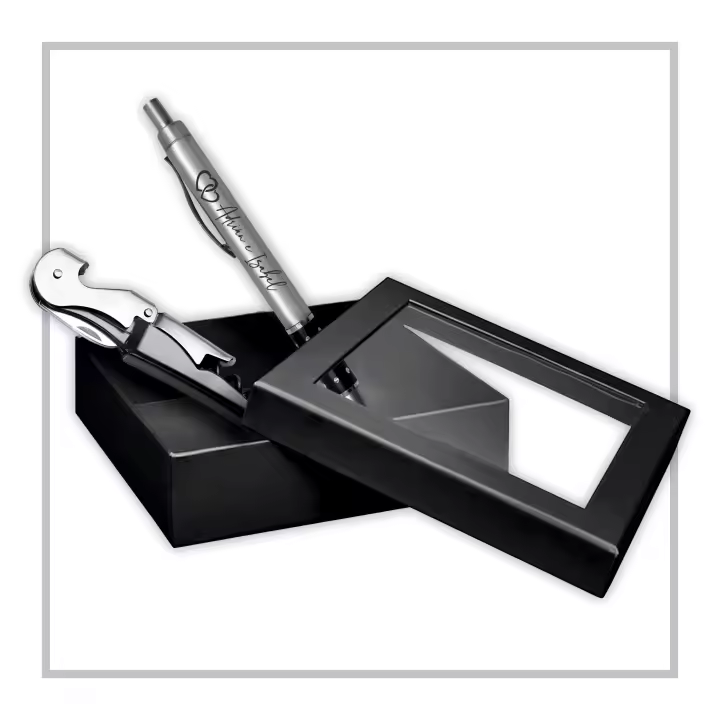 RegaloVip.es - Set de Bolígrafo con Sacacorchos y Abridor de botellas PERSONALIZADO, pack de 6 a 50, regalos para bodas invitados originales, detalles bautizo para invitados, recordatorios de boda para invitados. - 1