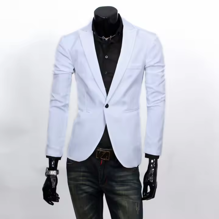 Chaqueta De Hombre Estilo Coreano Ajustada Casual Trendy Abotonada De Una Pieza Material Acetato Y Algodón Para Otoño E Invierno - 1
