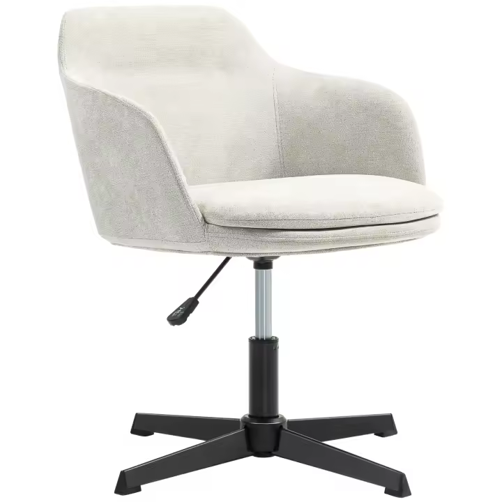 HOMCOM Silla de Oficina HOMCOM, Sillón de Escritorio, Silla Giratoria, Altura Regulable, Asiento Tapizado en Tela para Oficina o Dormitorio, Carga 120 Kg, Beige - 1