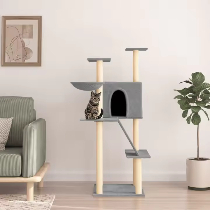 vidaXL Rascador para Gatos con Postes Árbol Torre de Escalada Sisal Color Crema,  Gris claro,  Gris oscuro y mas - 1