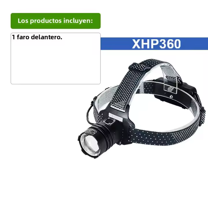 Linterna Frontal LED De Alta Potencia XHP360 Recargable Por USB Con Enfoque Zoomable Impermeable Para Exteriores Y Camping - 1