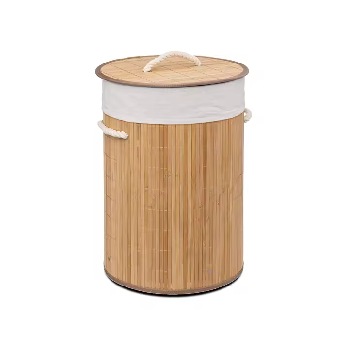Acomoda Textil – Cesta de Bambú Plegable con Tapa y Asas para Lavandería de Gran Capacidad. Cesto Grande Organizador para la Ropa con Bolsa Extraíble y Lavable Color Madera. - 1