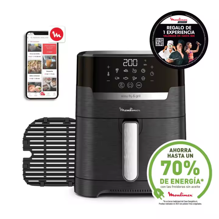 Moulinex Easy Fry & Grill 4.2L EZ5058 Freidora de Aire Sin Aceite 2 en 1 para Freír o a la Parrilla, Pantalla Digital Táctil, 8 Programas para Comidas Sanas, App 125 recetas, Negro, hasta 6 personas - 1
