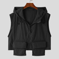 Chaleco De Hombre Con Capucha Y Bolsillos Cierre De Cremallera Sin Mangas Estilo Casual Moda 2024 Talla S-5XL INCERUN - details 6