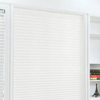 Cortina De Ventana No Tejida Con Pliegues Autoadhesiva Medio Blackout Para Escritorio Y Balcón Sin Cordones Filtración De Luz Cortina Clásica De Poliéster Algodón - details 2