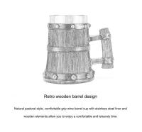 Botella De Agua Vikinga Original De Madera Y Acero Inoxidable Taza De Café Y Vino Gran Tamaño Eco-amigable Retro Lujo - details 1