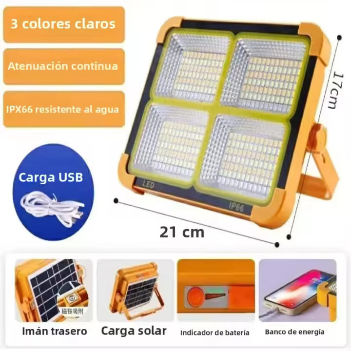 Lámpara De Inundación Solar Recargable 200W LED Portátil Para Exteriores Proyector De Luz Con Reflectivo Para Construcción - 1