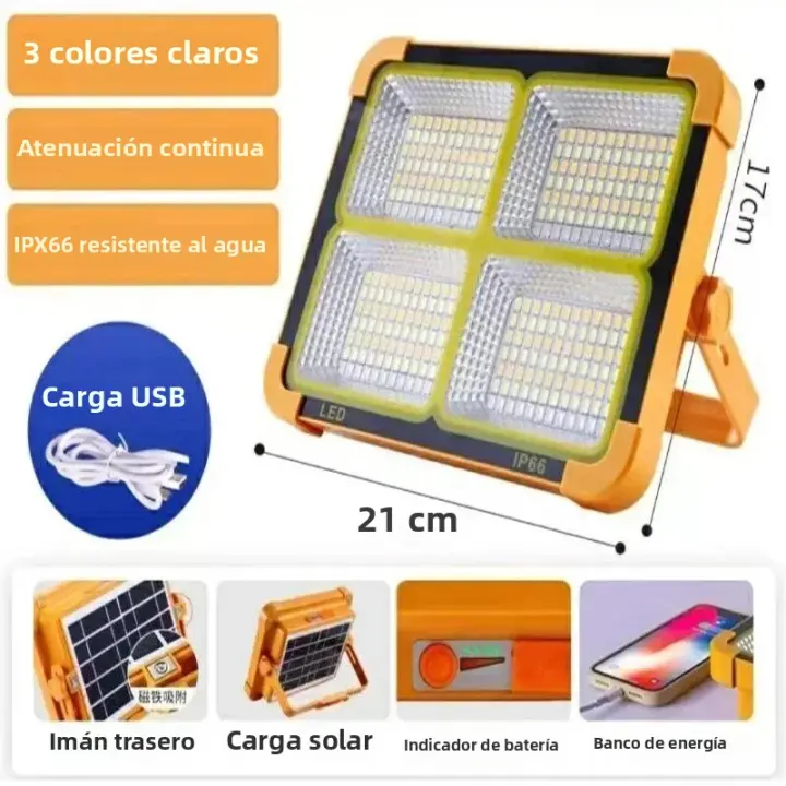 Lámpara De Inundación Solar Recargable 200W LED Portátil Para Exteriores Proyector De Luz Con Reflectivo Para Construcción - 1