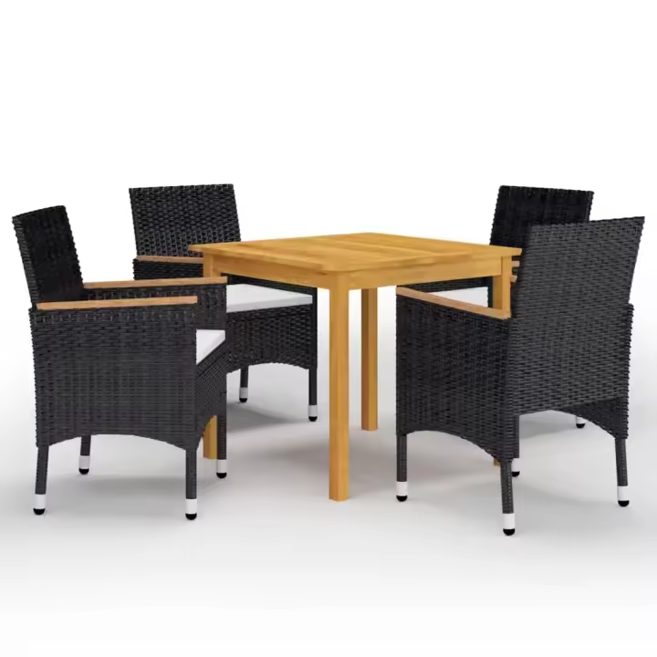 vidaXL Juego de comedor de jardín 5 piezas con cojines negro - 1