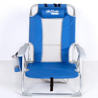 Aktive - Silla de playa plegable con respaldo reclinable 5 posiciones, 49x56x78 cm, fabricada de aluminio y textileno, con cojín, bolsillos laterales y topes antivuelco, máx. 110 kg, sillas de playa, sillas plegables, accesorios verano - details 1