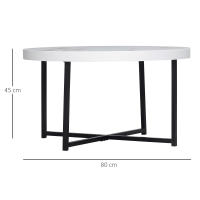 HOMCOM Mesa de Centro Mesa de Salón Redondo con Encimera Símil Mármol y Marco de Metal para Oficina Dormitorio Comedor Estilo Moderno 80x80x45 cm Blanco - details 2