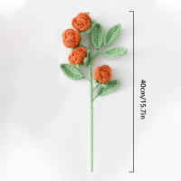 Bouquet De Rosas Creativo Hecho a Mano De Algodón De Leche Crochet Tejido DIY Flores Imitación Decoración De Hogar Color Sólido Multicabeza - details 0