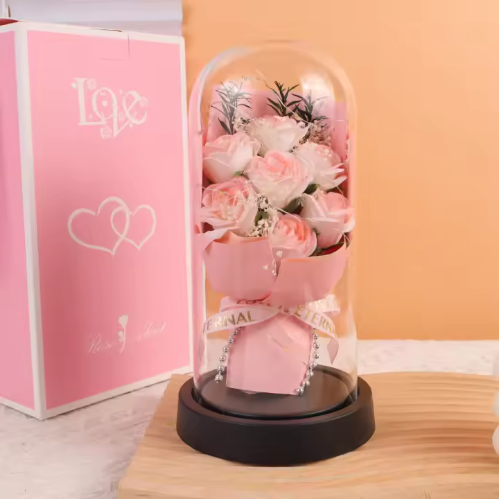 Preserved Rose Bouquet with String Light, Eternal Rose in Acrylic Dome Lasts Up to 3 Years, Never Withered Flower Gifts for Women on Valentines Day Mothers Day Anniversary Birthday - 1