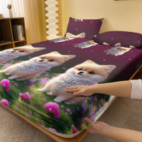 Sábana De Cama Con Patrón De Perro Pomeranian 100% Poliéster Tapete De Cama Con Diseño De Mascota Para Dormitorio - details 2