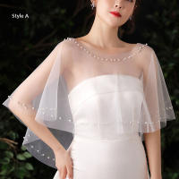 Envoltura De Boda Con Perlas Translúcida Collar De Joyas Suave Tulle Delantero Corto Largo Trasero Chal Para Mujer Accesorios De Vestido - details 0