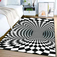 Alfombra 3D Vórtice Ilusión Negra Y Blanca Para Dormitorio Tapete Geométrico Abstracto Optico Enchufe Decorativo No Eslipiente Para Sala De Estar - details 5