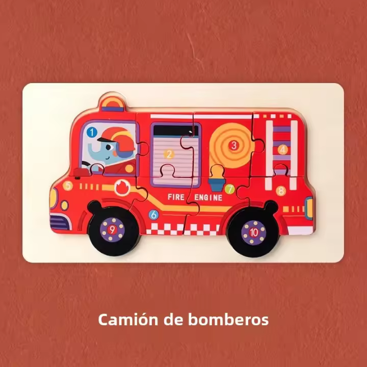 Juego De Puzle 3D Para Niños Tarjetas Educativas Divertidas Con Números De Tráfico Juguetes De Madera Educativos Para El Desarrollo Infantil - 1
