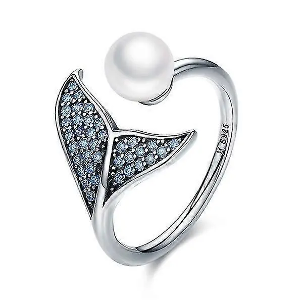 Anillo de Plata de Ley S925 ajustable con diamantes para Mujer, anillo de moda con Perlas de Sirena, pieza de ma - 1
