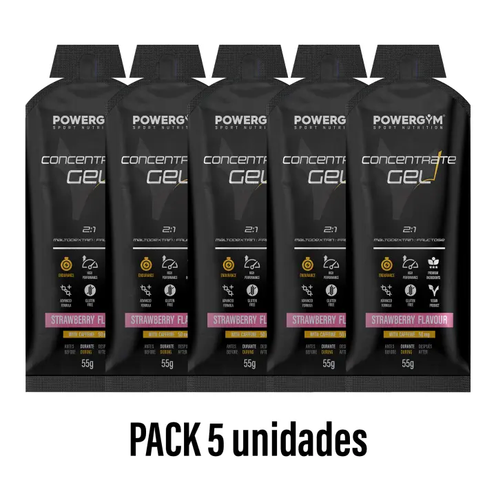 POWERGYM  PACK DE 5 - CONCENTRATE GEL 55 g  - Gel energético para deportistas a base de maltodextrina + fructosa + salt - Ratio 2:1 - 1