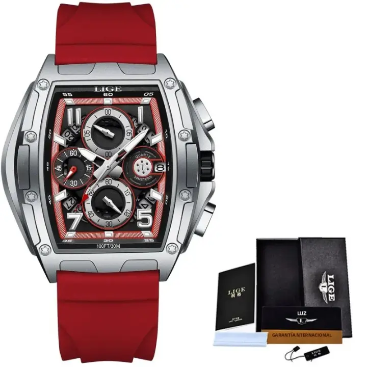 Reloj De Negocios LIGE Para Hombres Moda Cronógrafo Deportivo Resistente Al Agua Cuadrado De Silicona Reloj De Cuarzo Masculino - 1