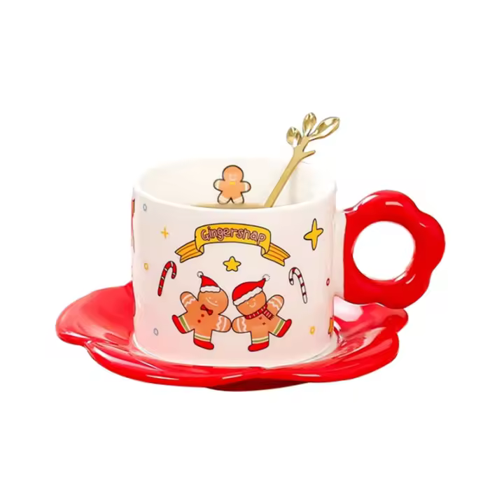 Juego De Taza Y Tazón De Cerámica Con Cuchara Tema Navideño Taza De Café Dibujo Animado Taza Para Bebida Taza De Leche Regalo Con Cuchara Taza De Mug - 1
