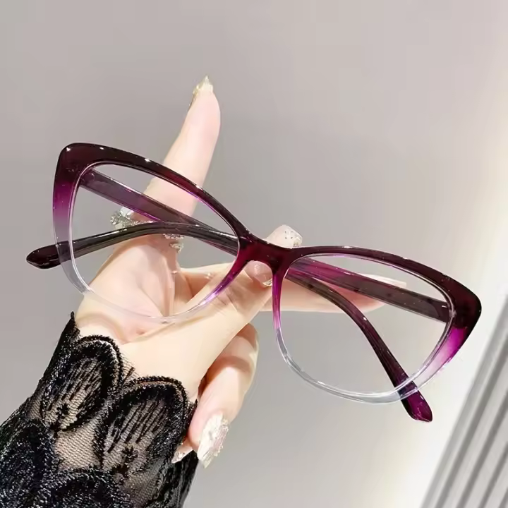Gafas De Lectura Fashion Purple Cat Eye Con Marco De Mariposa Anti Luz Azul Gradiente Para Computadora Y Lectura - 1