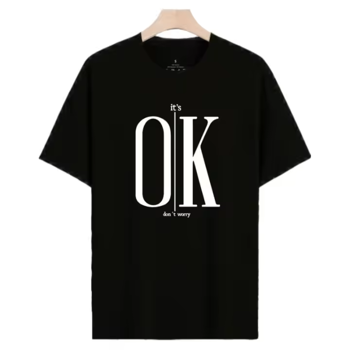 Camiseta Casual Para Hombre Con Estampado Gráfico Ok Conciso Manga Corta Cuello Redondo T-Shirts De Algodón Para Verano - 1