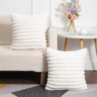 Fundas De Cojines De Peluche Doble Cara 45x45 Cm Estampado De Rayas Amplias Para Sofá Funda De Cojín Suave Y Densa JAF068 - details 2
