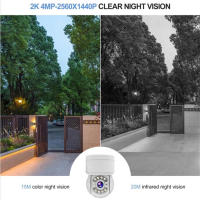 Cámara WiFi Exterior TALLPOWER C48, HD 2K 4MP, Visión Nocturna, Rotación Horizontal y Vertical de 360°, Detección de Movimiento, Impermeable IP65, Audio Bidireccional, Aplicación Tuya/Smart Life - 1 Unidad Blanca, Enchufe UE - details 3