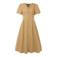 ZANZEA Vestido Elegante De Moda Para Mujer Verano Midi Vestido De Sol Manga Corta V-Neck Cintura Natural Vestidos De Calle - details 4