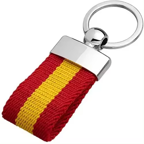 AUTOZOCO Llavero lona bandera de España, Llavero de tela con bandera española, Llavero con diseño de la bandera de España, Llavero patriótico, Llavero artesanal de España, Longitud total 11 cm - 1