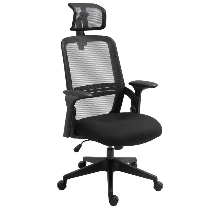 Vinsetto Silla de Oficina Ergonómica Silla Escritorio Giratoria con Altura Ajustable Reposacabezas Soporte Lumbar Regulables y Respaldo Transpirable 63,5x64,5x113-122 cm Negro - 1