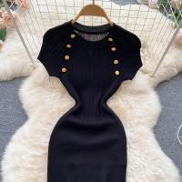 Vestido De Punto Para Mujer Con Cuello Redondo Y Manga Corta Ajustado Y Elegante Vestido De Verano Coreano De Calle Chic Vestido Corto De Dama - details 16