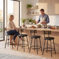 HOMCOM Juego de 2 Taburetes de Bar, Taburetes Altos de Cocina con Respaldo y Reposapiés, Tapizados en PU, Marco Metálico, Asiento de 60 cm de Altura, Negro - details 3