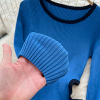Vestido De Punto Para Mujer REALEFT Otoño Invierno Con Abertura Lateral Y Cuello Redondo Manga Larga Solido Vestido Recto De Oficina - details 11