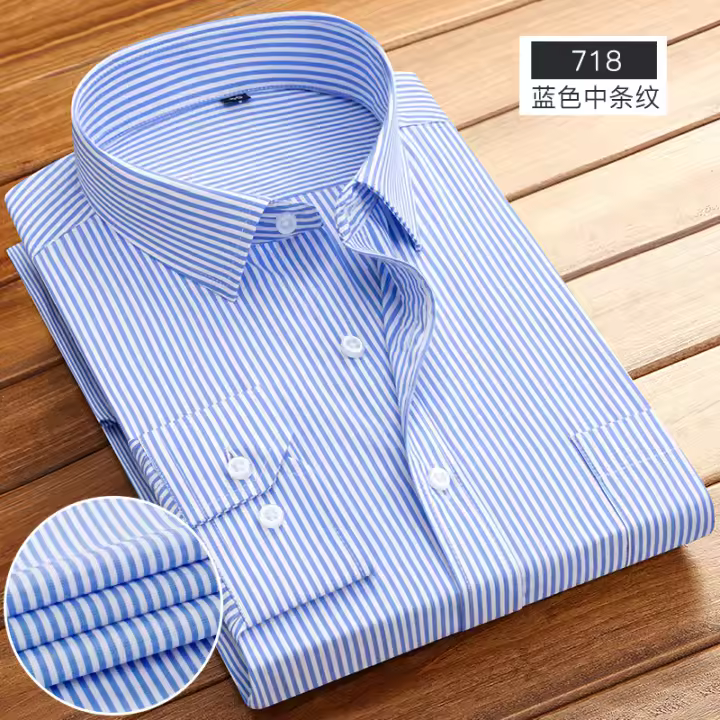 Camisa De Rayas Casual Para Hombre Manga Larga Ajustada Profesional Para Oficina Sin Planchar Para Primavera Otoño - 1