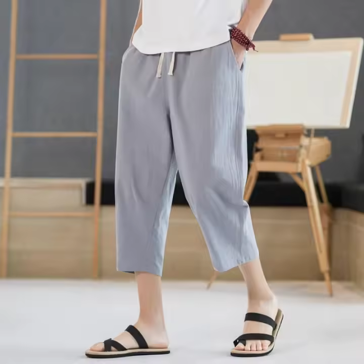 Nuevos Pantalones Deportivos De Lino Sintético Para Hombre Color Sólido Transpirables Pantalones De Ruta Casuales De Verano - 1