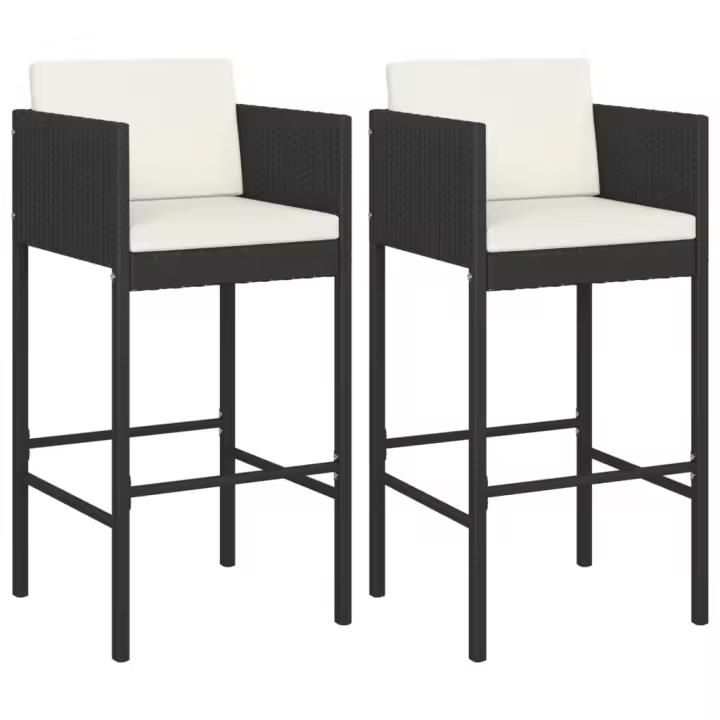 vidaXL Taburetes de cocina con cojines 2 uds ratán sintético negro - 1