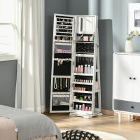 HOMCOM Espejo Joyero de Pie Armario de Joyería Giratorio 360° Organizador de Joyas con Cerradura y Espejo Pequeño Incorporado Carga 20 kg 38x38x160 cm Blanco - details 3