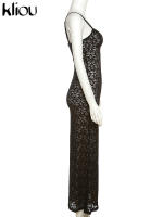 Vestido Maxi De Malla Kliou Para Mujer Elegante Con Tirantes Y Corte Hollow out Ajustado Alta Calle Trendy Ropa De Fiesta - details 5