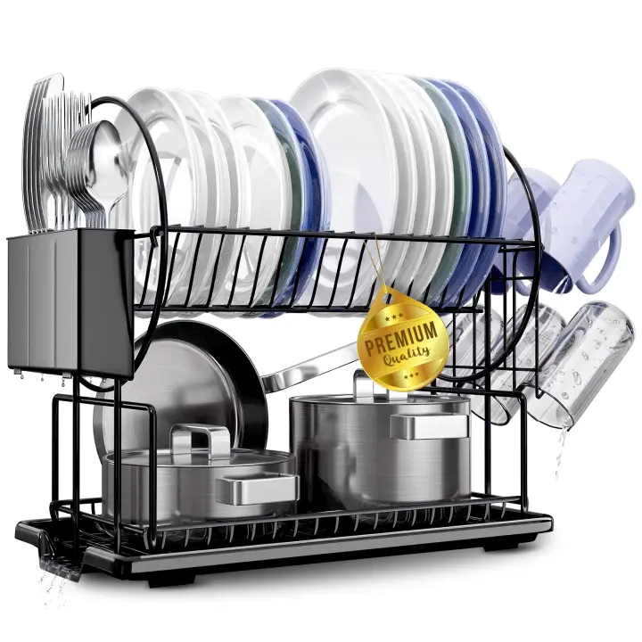 Escurreplatos Acero Inoxidable para Fregadero con Soporte para Utensilios Extraíble, Portavasos y Estante de Secado - Escurridor de Platos Función de Drenaje Automático - Escurre Platos - 1