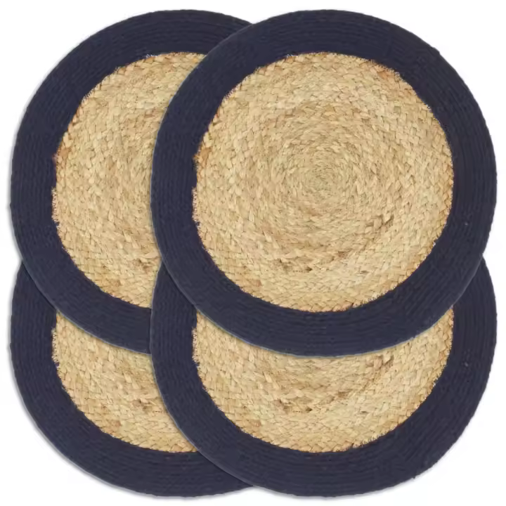 vidaXL Mantel individual redondo 4 uds yute algodón natural azul 38 cm - 1