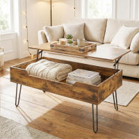 HOMCOM Mesa de Centro Elevable, Mesa de Café para Salón con Compartimento Oculto, Patas de Acero para Sala de Estar, Comedor, 95x50x40 cm, Marrón Rústico - details 3