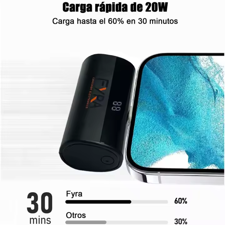 FYRA - Cargador portátil móvil Banco de Energía 5000 mAh, Mini Cargador Portátil Sin Cables, Cargador Tipo C / Lightning, FYRA CONSUMER ELECTRONICS. - 1