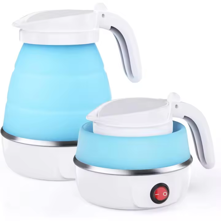 Foldable Electric Kettle,Mini Travel Kettle, Silicone Electric Water Boiler,Collapsible Kettle with Separable Power Cord—Blue - 1