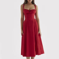 Vestido De Playa Para Mujer Con Estampado Floral Cuello Cuadrado Ajuste Frontal Y Abertura En Pierna Midi Polyester Sin Mangas Vestido De Noche - details 16